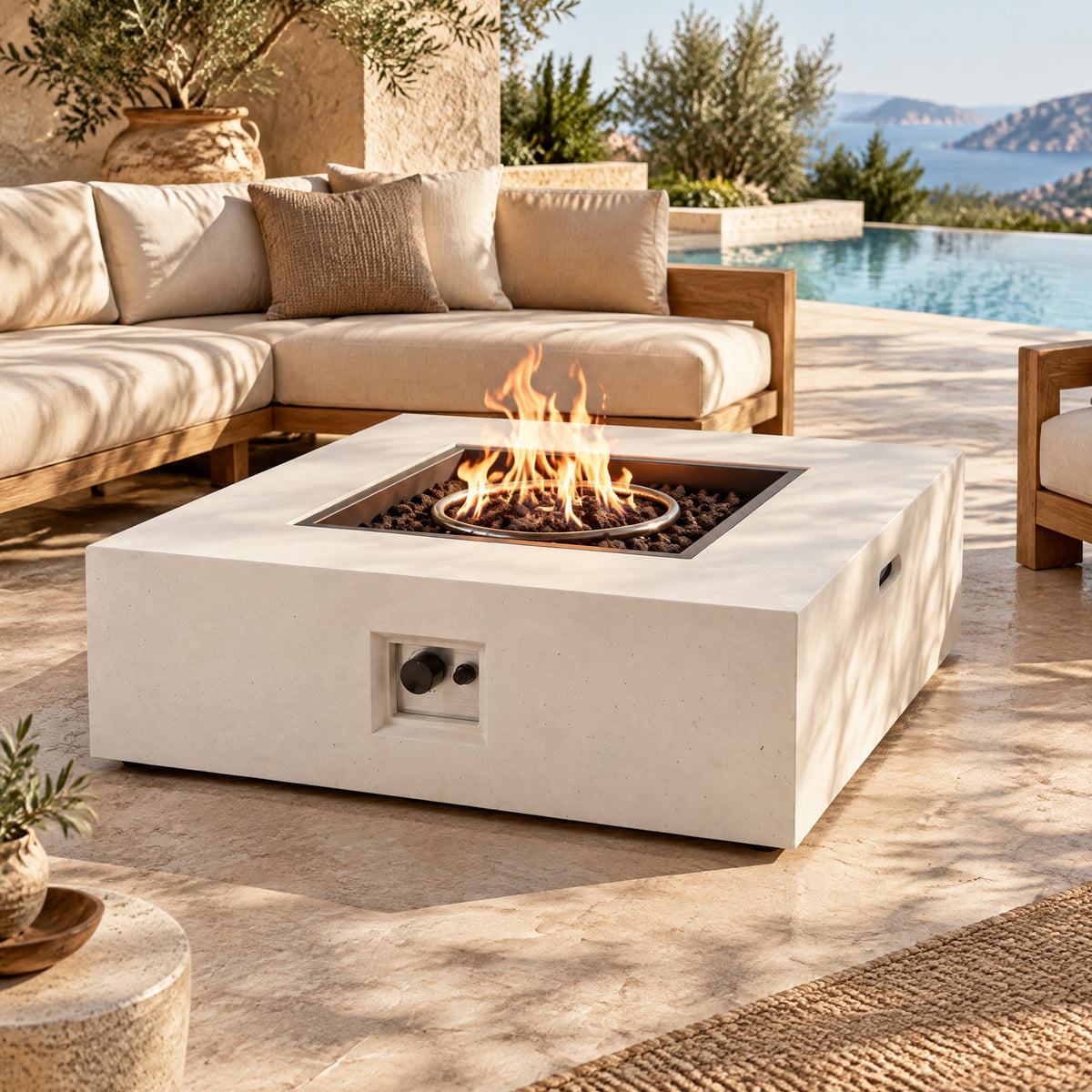 50,000 BTU Square MGO Fire Table with Propane Heating - White