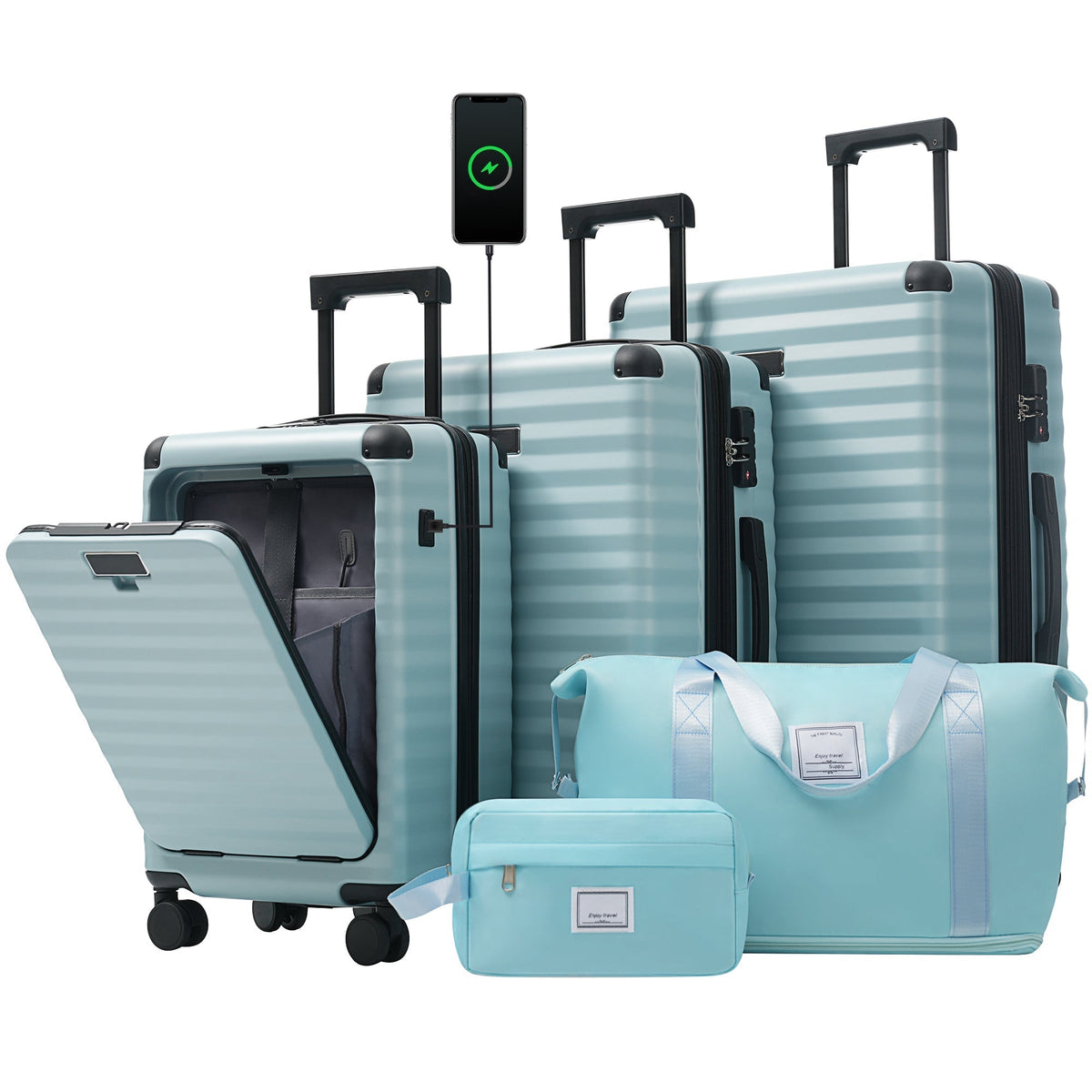 Deluxe 5-Piece Hard-Side Luggage Set with USB and TSA Locks - Multiple Colors
