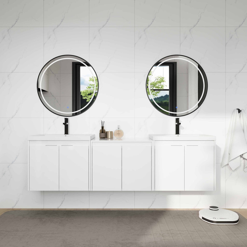 72-Inch Bathroom Vanity with Resin Sink and Soft Close Doors - Glossy White
