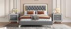 Queen Upholstered Platform Bed with LED Lights - 3-Piece Set, Gray