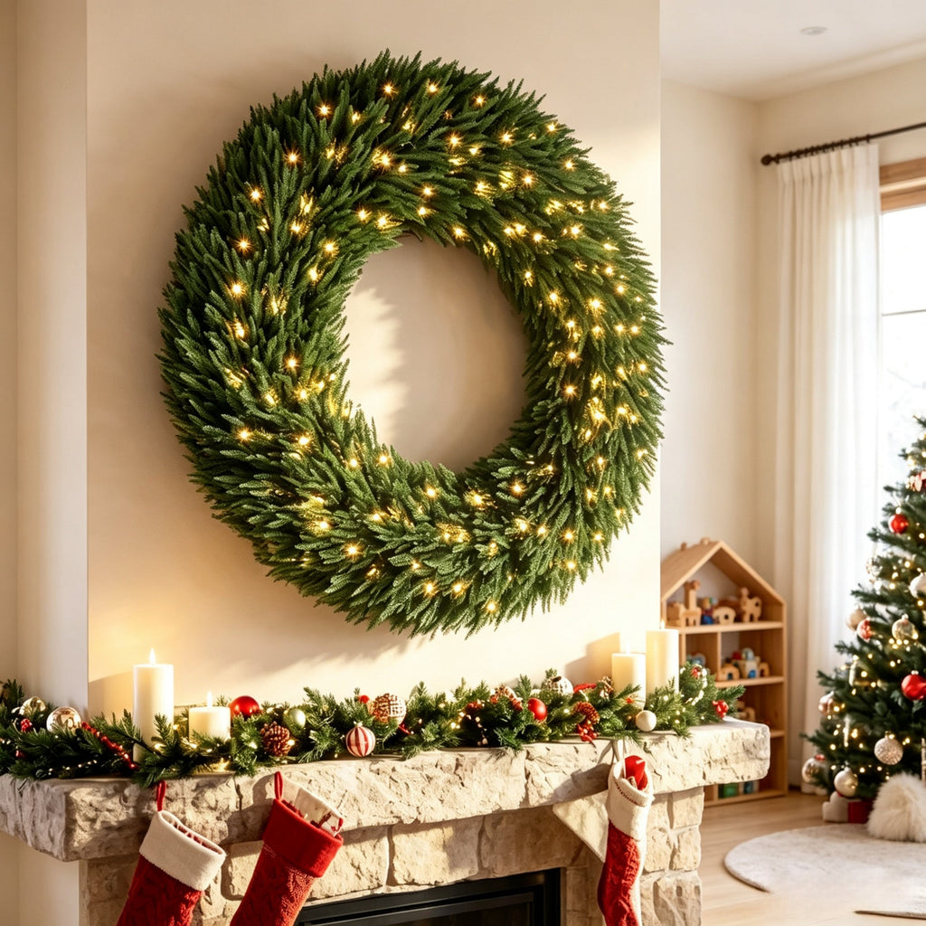 48" Artificial Norfolk Pine Christmas Wreath with LED Lights - Green
