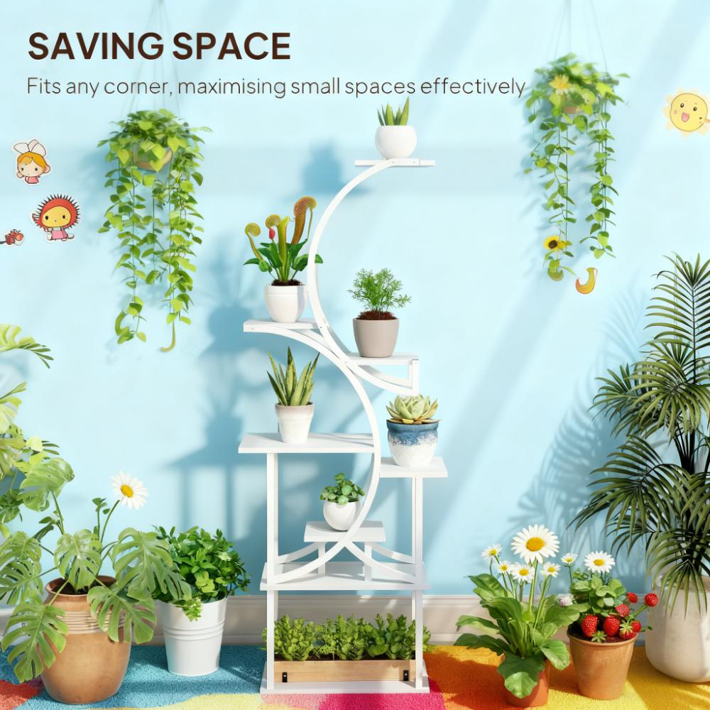 White S-Shaped Plant Stand with 8 Tiers - White