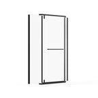 Neo Angle Frameless Shower Door with White Acrylic Shower Base - Matte Black
