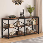 Extra Long Console Table with X Back Design and 3-Tier Storage - Dark Brown or Black