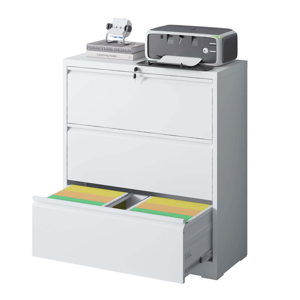 Premium Drawer Metal Lateral File Cabinet with Lock - Black or White