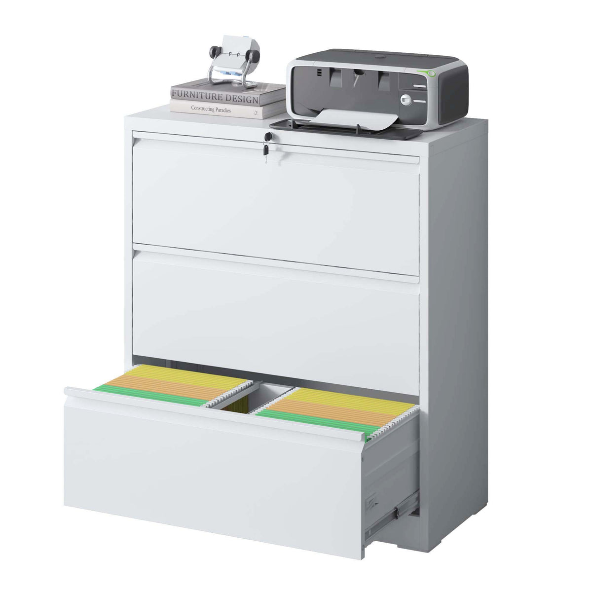 Premium Drawer Metal Lateral File Cabinet with Lock - Black or White