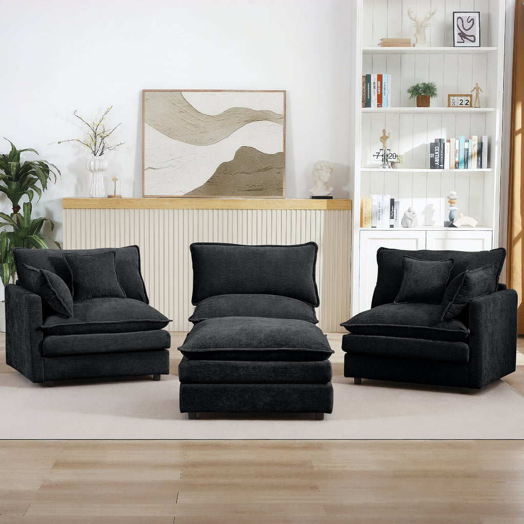 Modular Sectional Sofa with Movable Footrest - Chenille, 102 Inch L-Shaped Couch