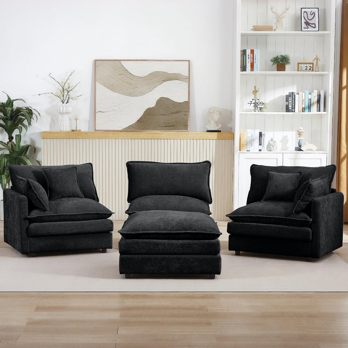 Modular Sectional Sofa with Movable Footrest - Chenille, 102 Inch L-Shaped Couch