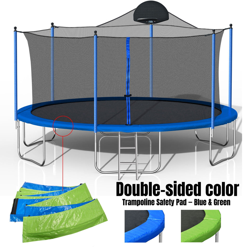 14Ft Trampoline with Basketball Hoop and Ladder - Blue