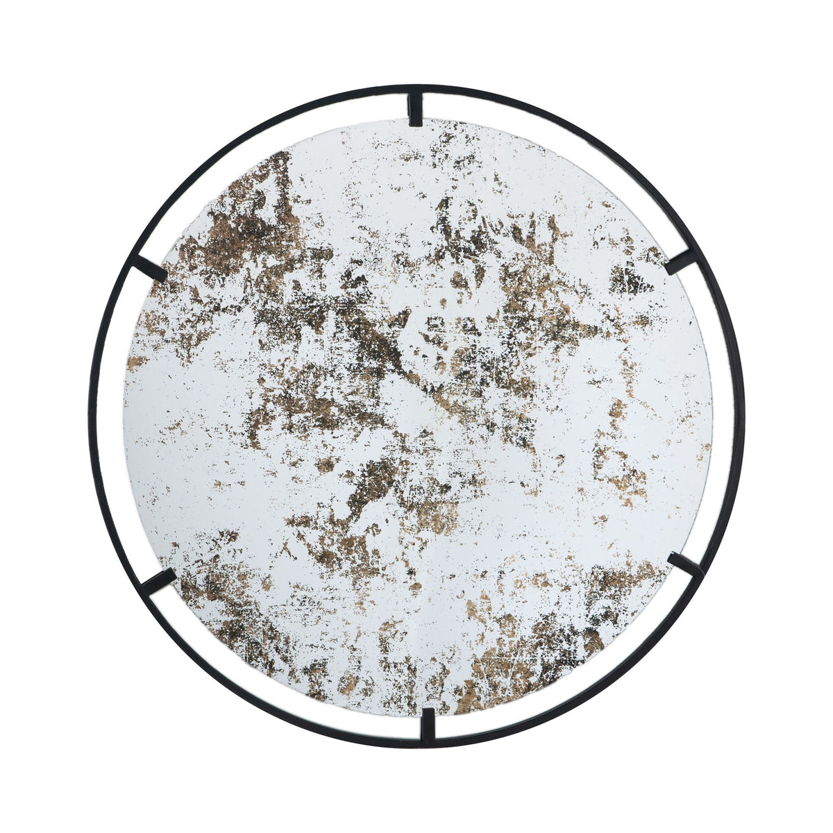 Round Industrial Wall Mirror with Metal Frame - Black