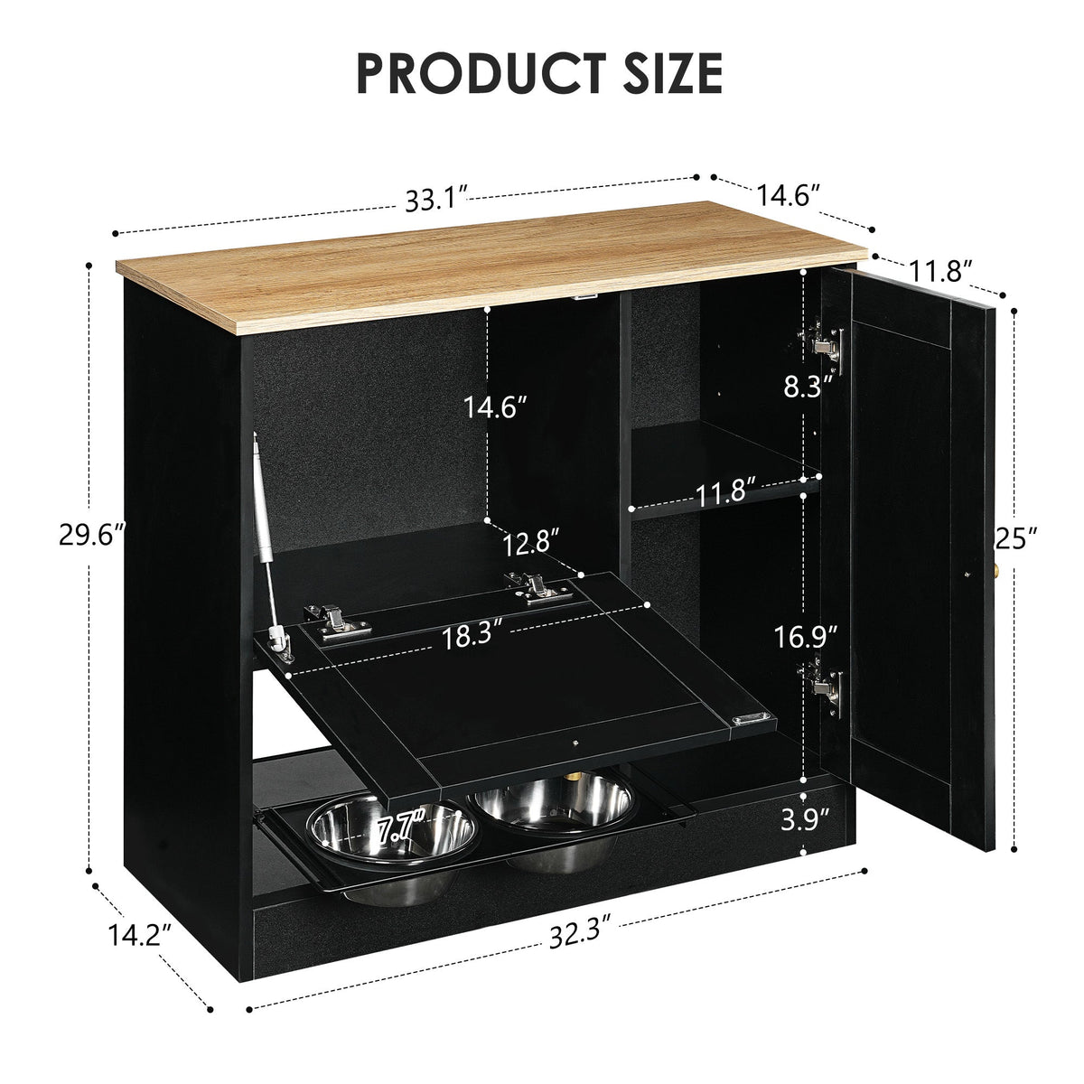 Feeding Station with 2 Lockers and Elevated Bowls - Black
