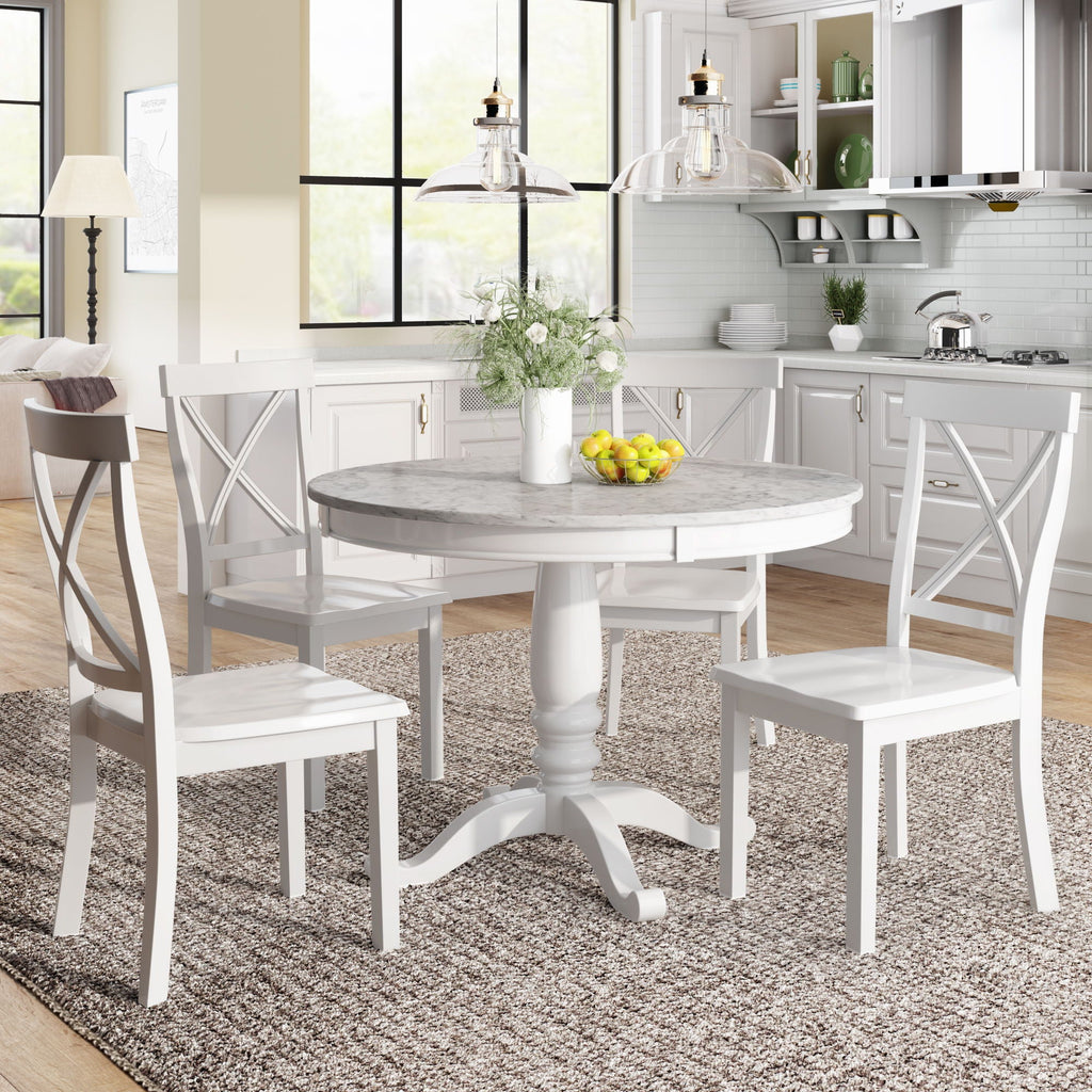 5-Piece Solid Wood Dining Set — White or Dark Gray