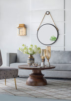 Black Circle Wall Mirror with Rope Strap - Contemporary Metal Frame