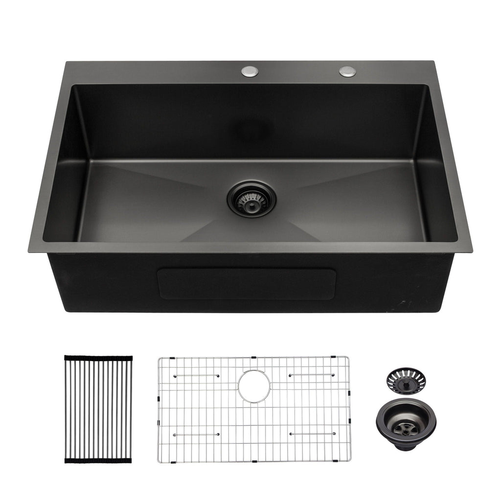 Topmount Kitchen Sink 16 Gauge Single Bowl with Nano Finish - Black