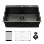 Topmount Kitchen Sink 16 Gauge Single Bowl with Nano Finish - Black