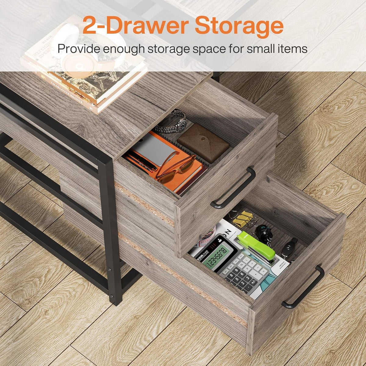 Computer Desk With Hutch, 2 Drawers & Open Shelves - Dark Gray or White