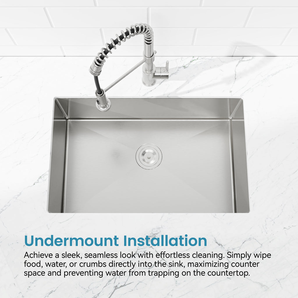 Stainless Steel Kitchen Sink with Single Bowl - Brushed Nickel