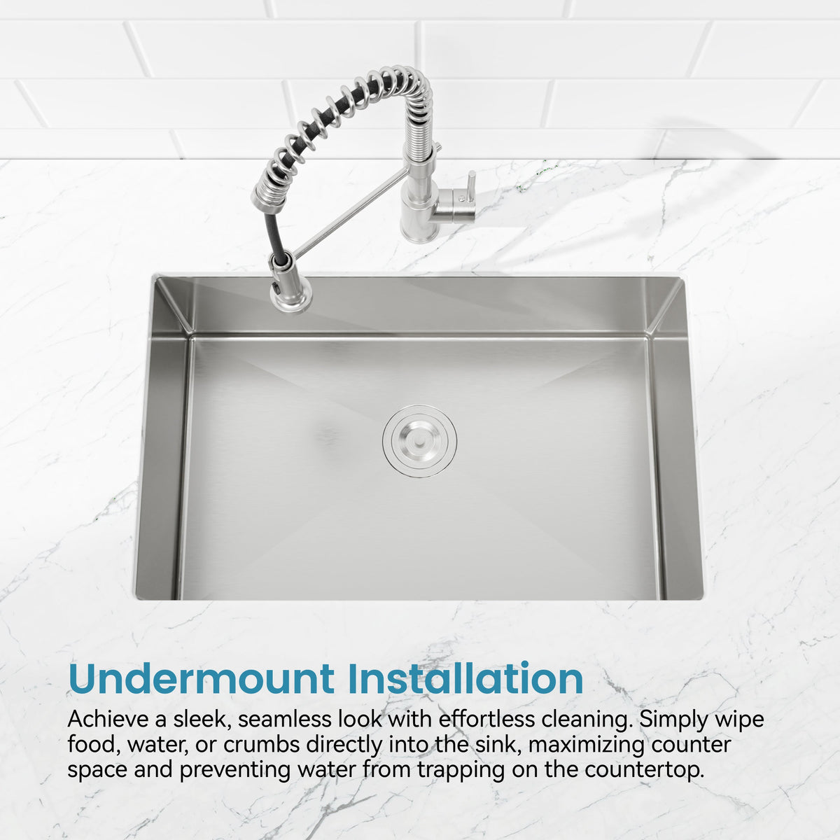 Stainless Steel Kitchen Sink with Single Bowl - Brushed Nickel