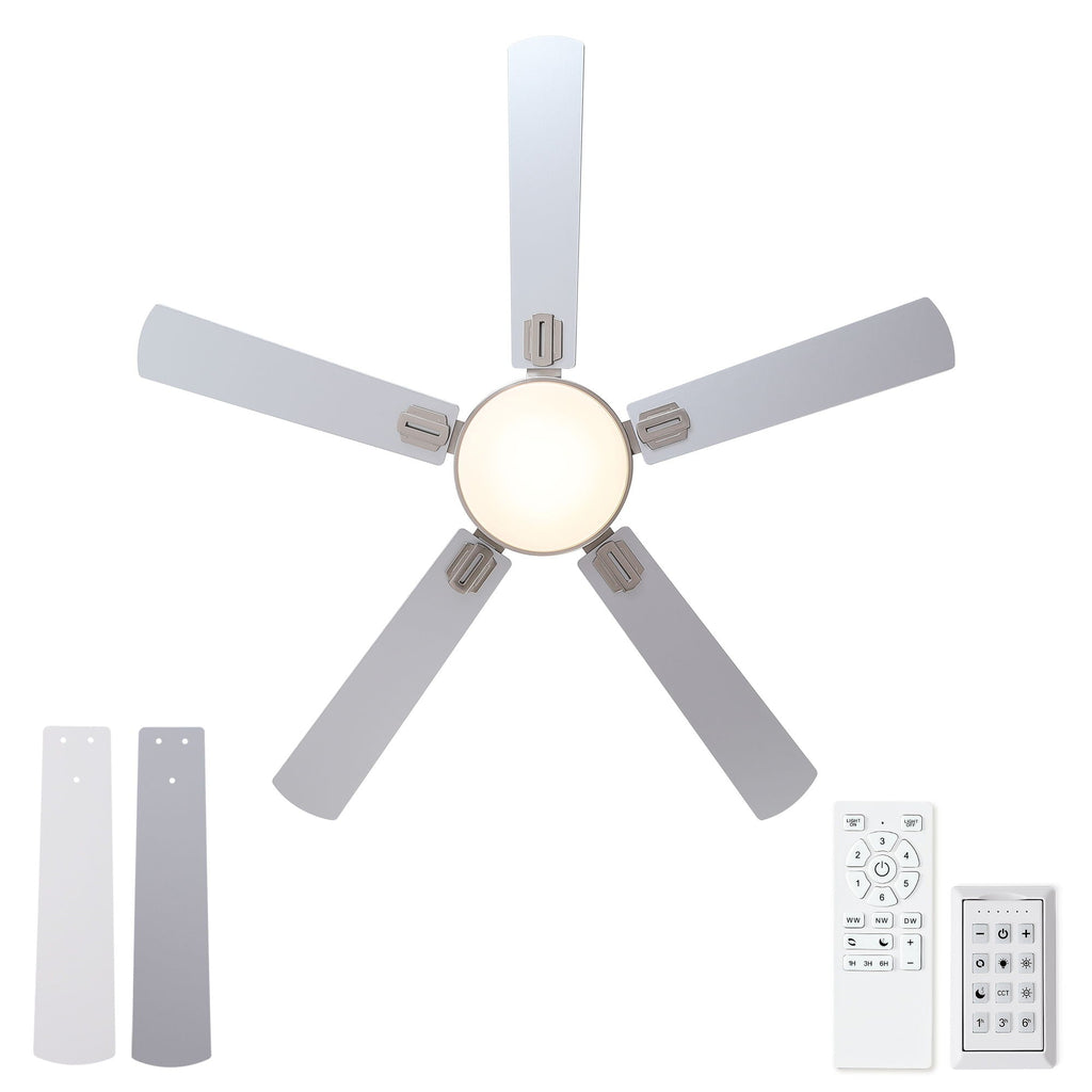 Flush Mount Ceiling Fan with LED Light and Remote Control - Black, White, Pearl Silver