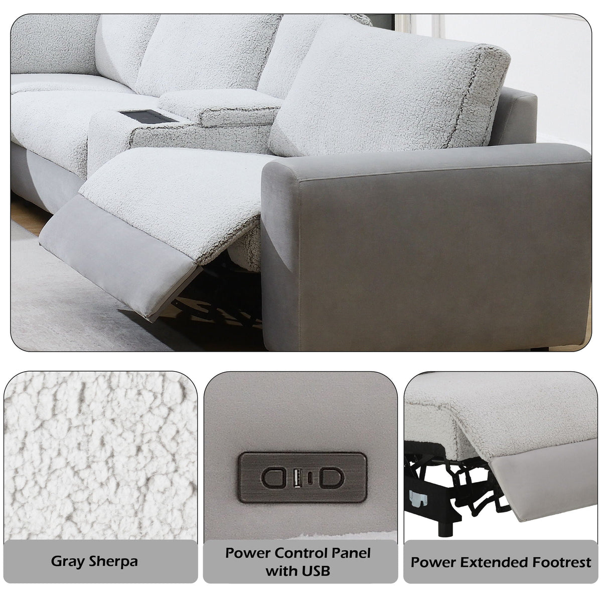 Modular Power Recliner Sectional with Cup Holders and Wireless Charging - Gray