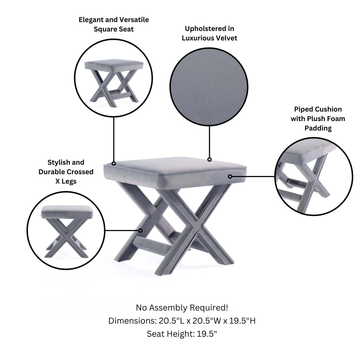 Accent Bench with Piped Cushion and Solid Wood Frame - Multiple Colors