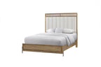 Light Brown Upholstered Panel Bed with Strap Detail - Queen or King