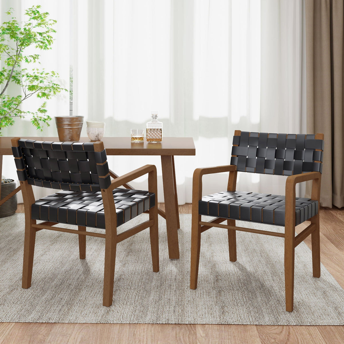 Modern Upholstered Dining Chair with Ergonomic Comfort - Black or Light Brown