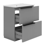 Fluted Bathroom Vanity with Ceramic Sink and Moisture-Proof Cabinet - 30" Wide