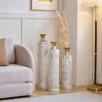 White / Gold Metal Floor Vases Set of 3 with Durable Modern Design