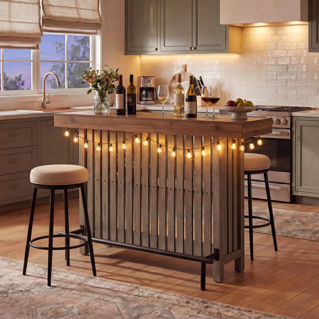 3-in-1 Sideboard Table with Wine Storage - Marble-Grain MDF