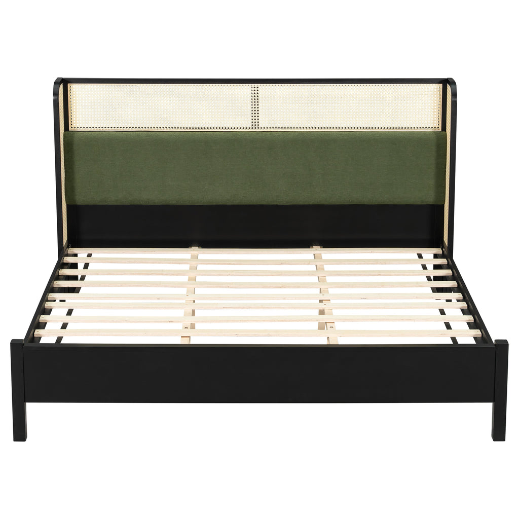 King Size Bed Frame with Upholstered Headboard - Black and Green