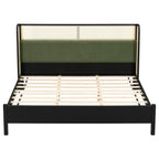 King Size Bed Frame with Upholstered Headboard - Black and Green