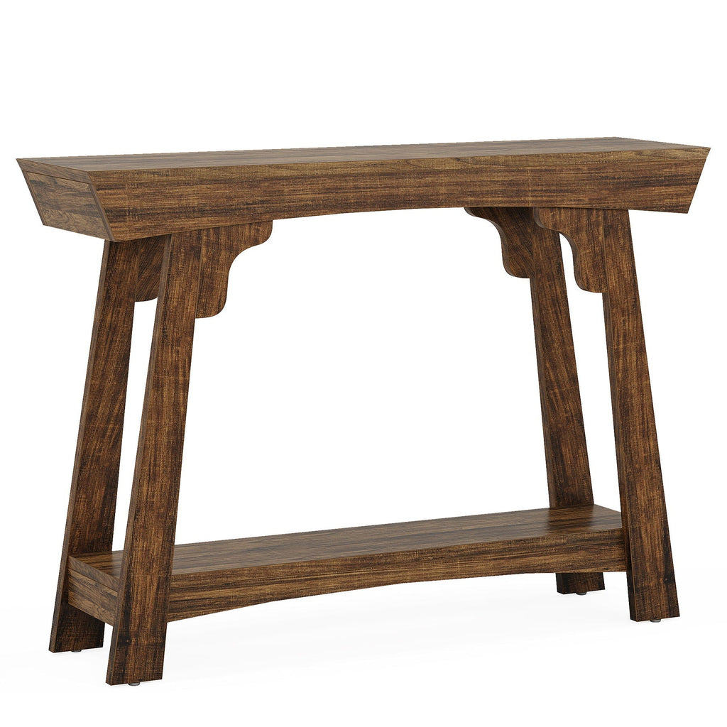 Rustic Brown Console Table with 2-Tier Storage - Wood