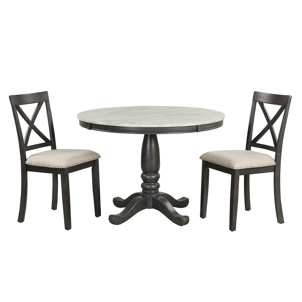 5-Piece Solid Wood Dining Set — White or Dark Gray