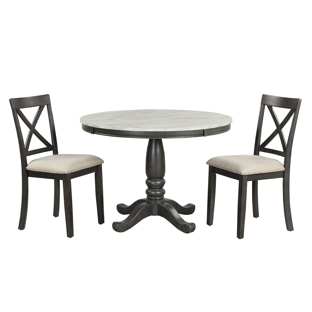5-Piece Solid Wood Dining Set — White or Dark Gray