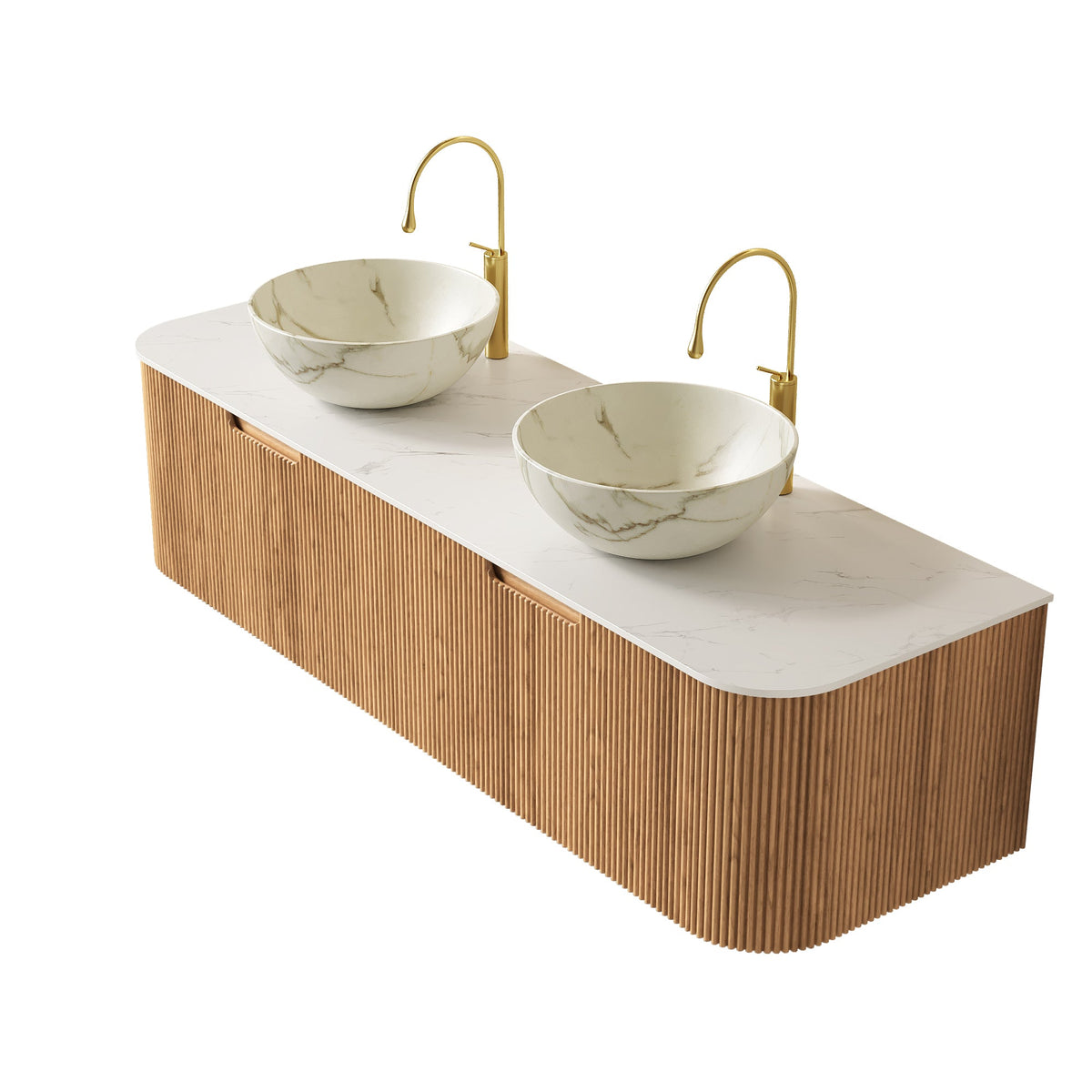 Dina 60" Bathroom Vanity with Sinks and Storage - Black, Carrara White, Stone White or Natural Wood, White