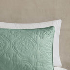 Seafoam 3 Piece Reversible Bedspread Set with Medallion Quilting - Full/Queen