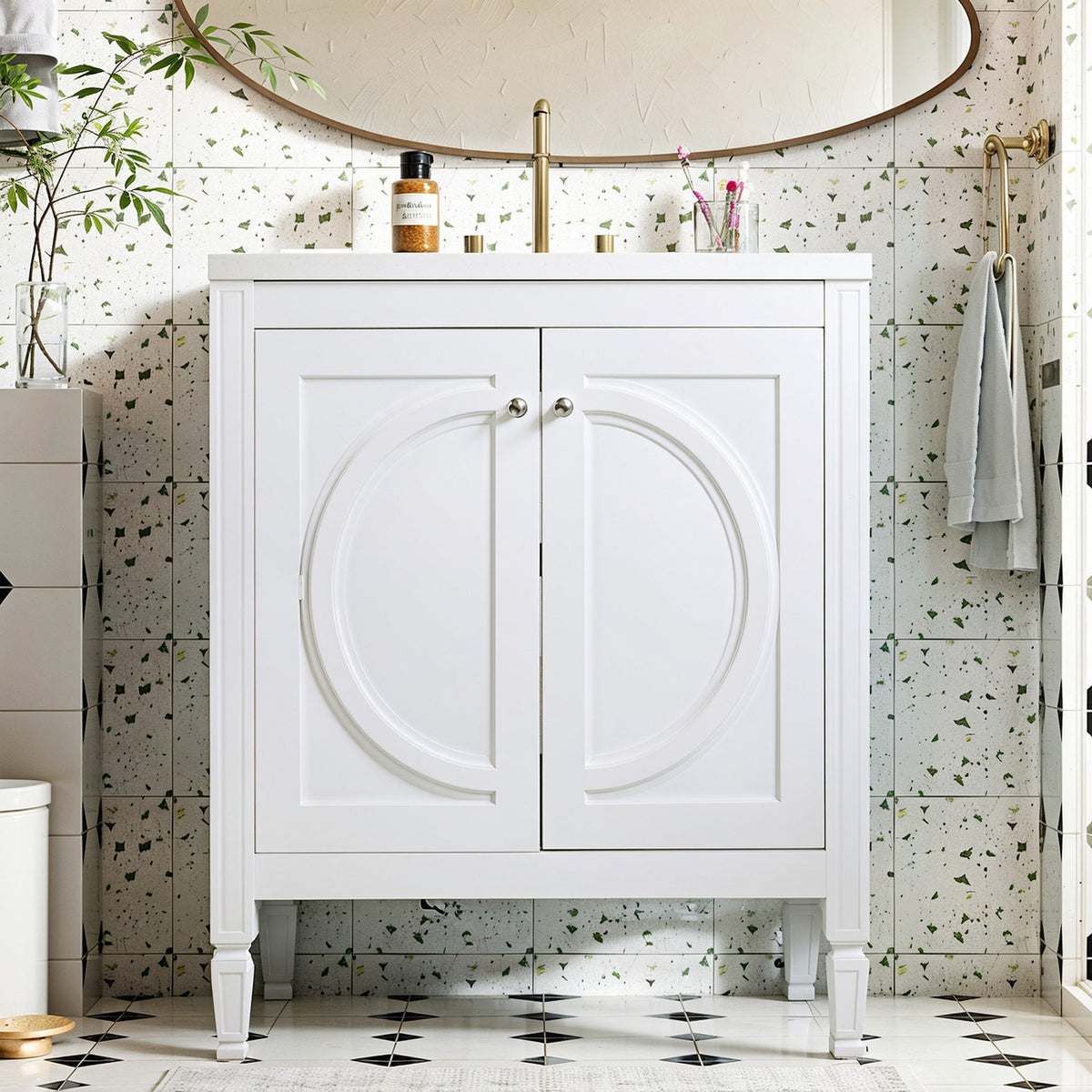 30" No Assembly Needed Vintage Bathroom Vanity with Spacious Storage - Vintage Finish