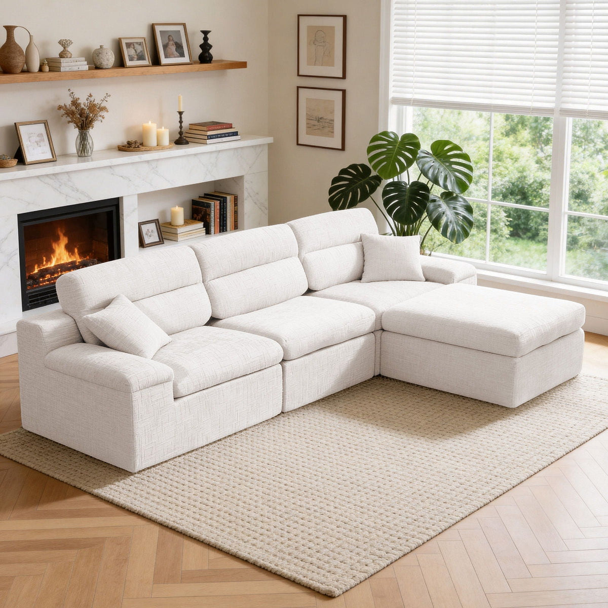 Corner Chaise Sofa with High Backrest - 2 Piece Living Room Set
