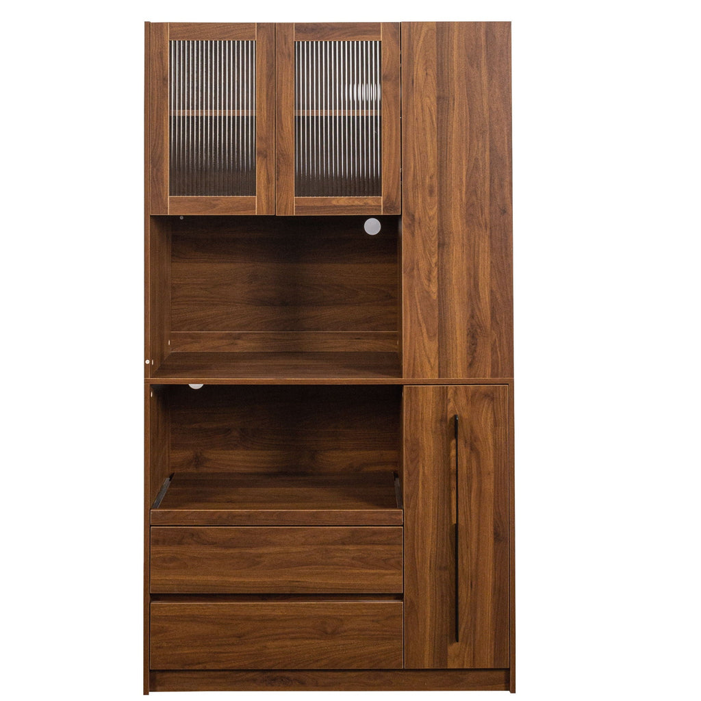 Tall Kitchen Pantry Cabinet with 4 Tier Side Shelf - Walnut