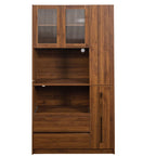 Tall Kitchen Pantry Cabinet with 4 Tier Side Shelf - Walnut