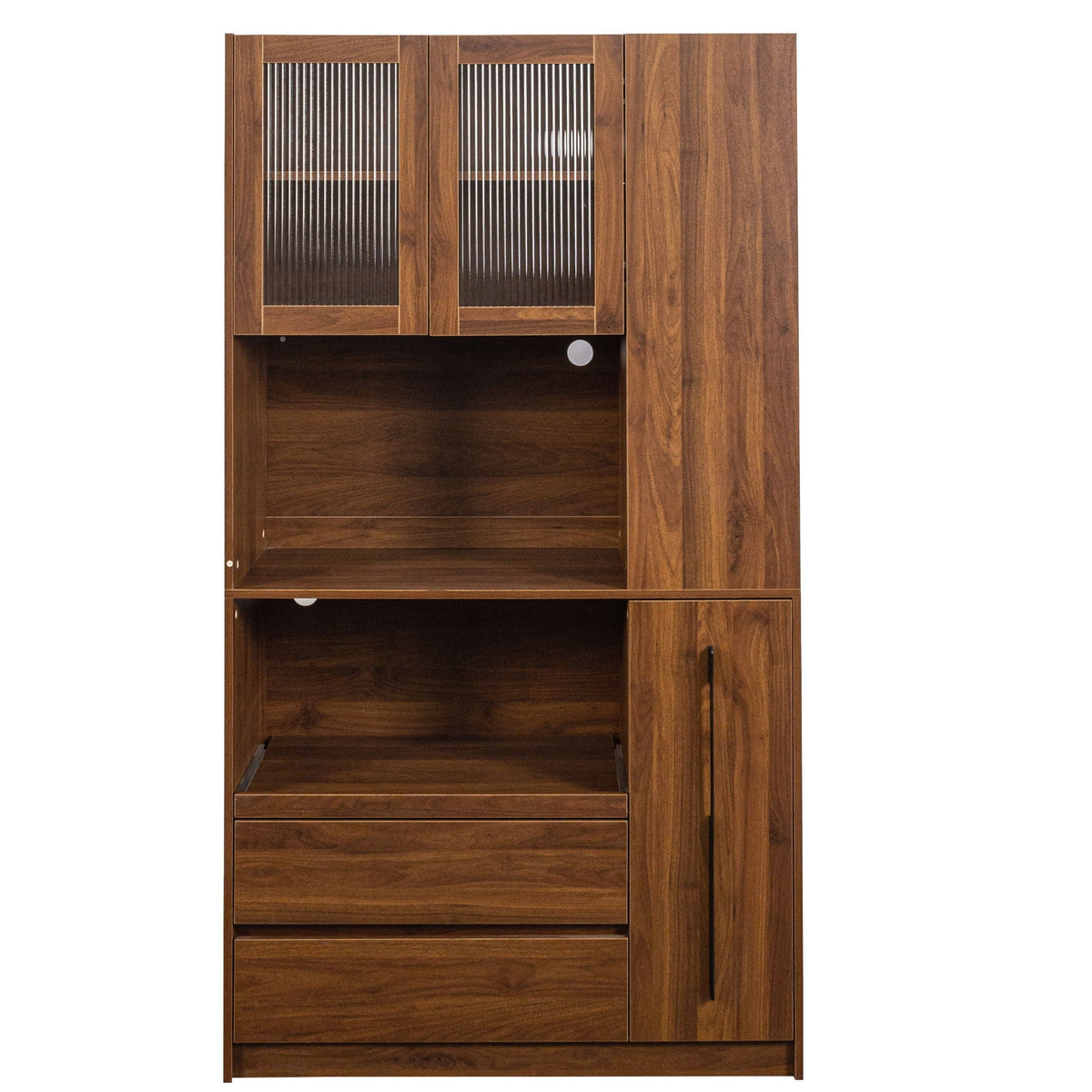 Tall Kitchen Pantry Cabinet with 4 Tier Side Shelf - Walnut
