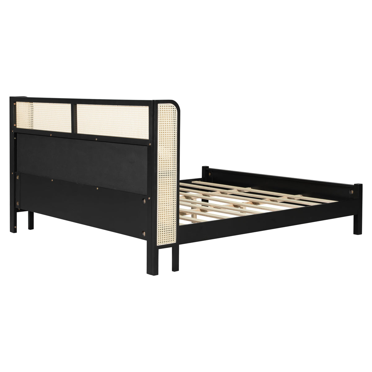 King Size Bed Frame with Upholstered Headboard - Black and Green