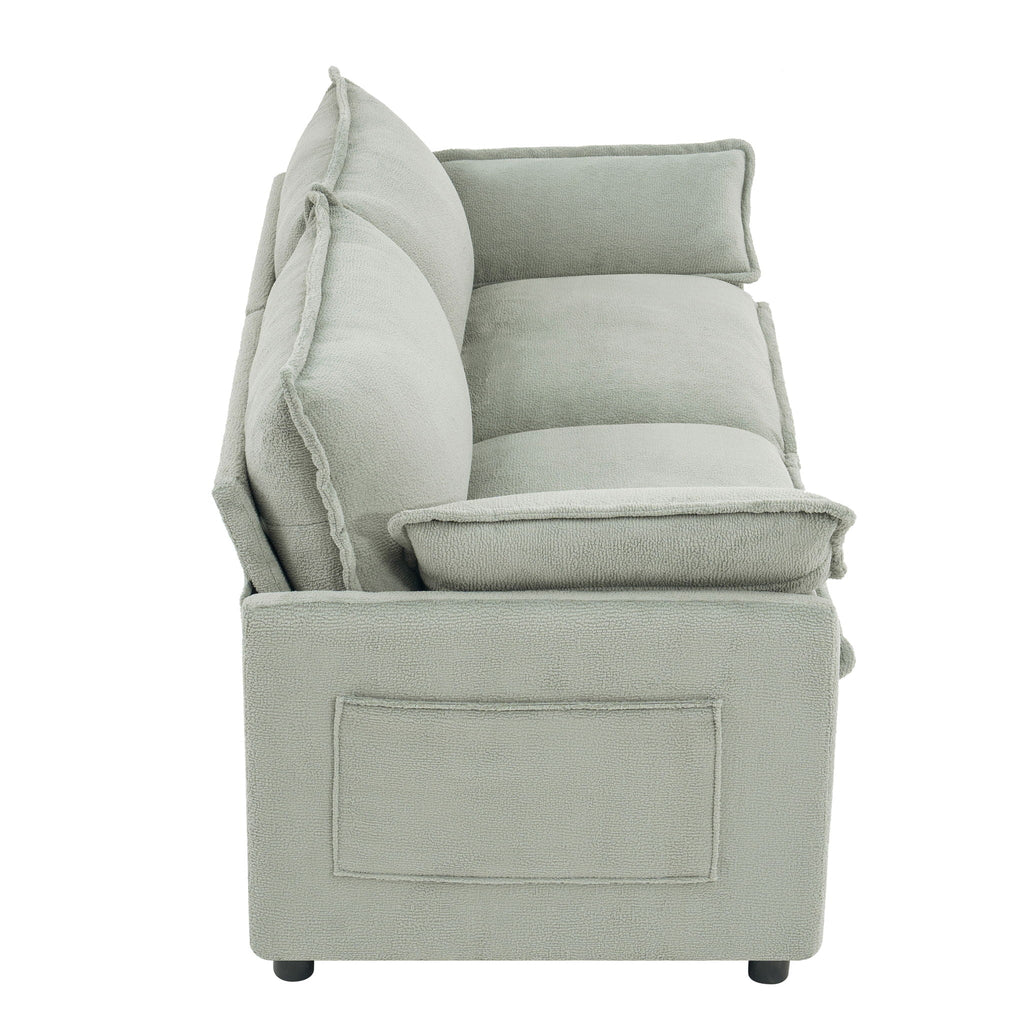 Modern Loveseat Sofa with Side Storage Pockets - Green, Beige, or Dark Gray