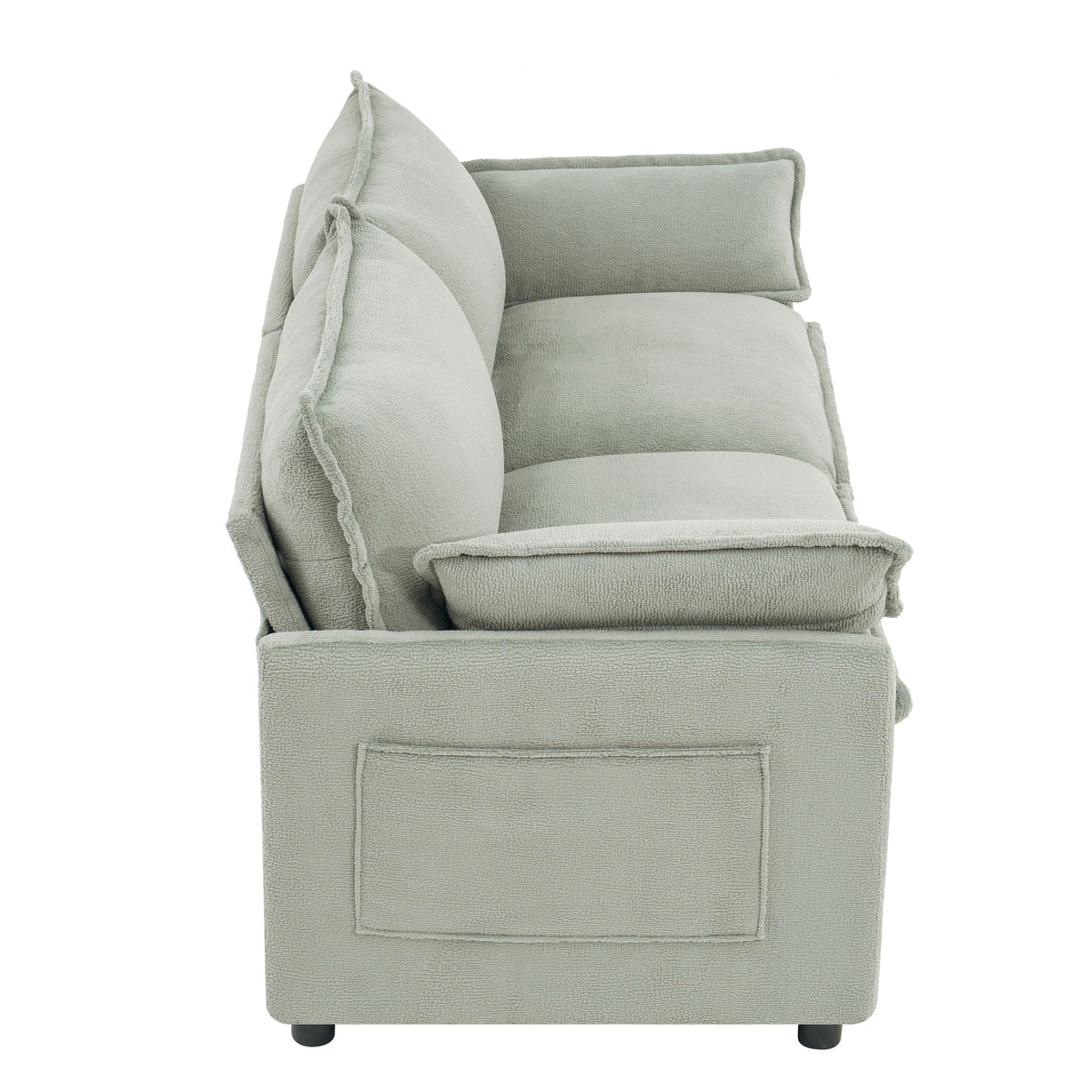 Modern Loveseat Sofa with Side Storage Pockets - Green, Beige, or Dark Gray