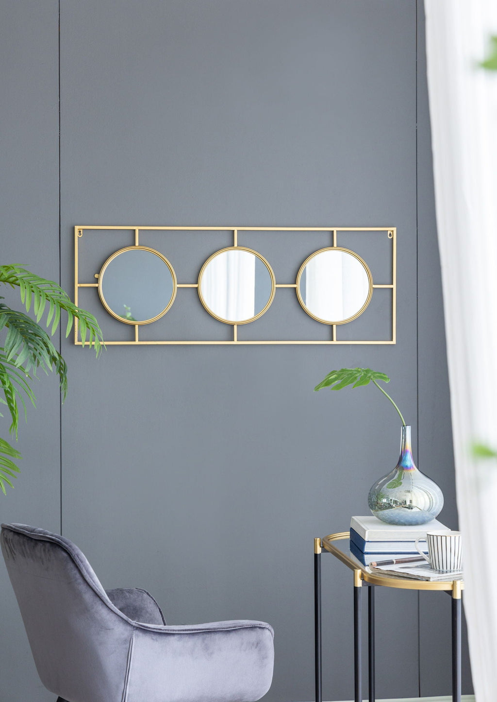 Rectangular 3-Piece Wall Mirror with Iron Frame - Gold or White