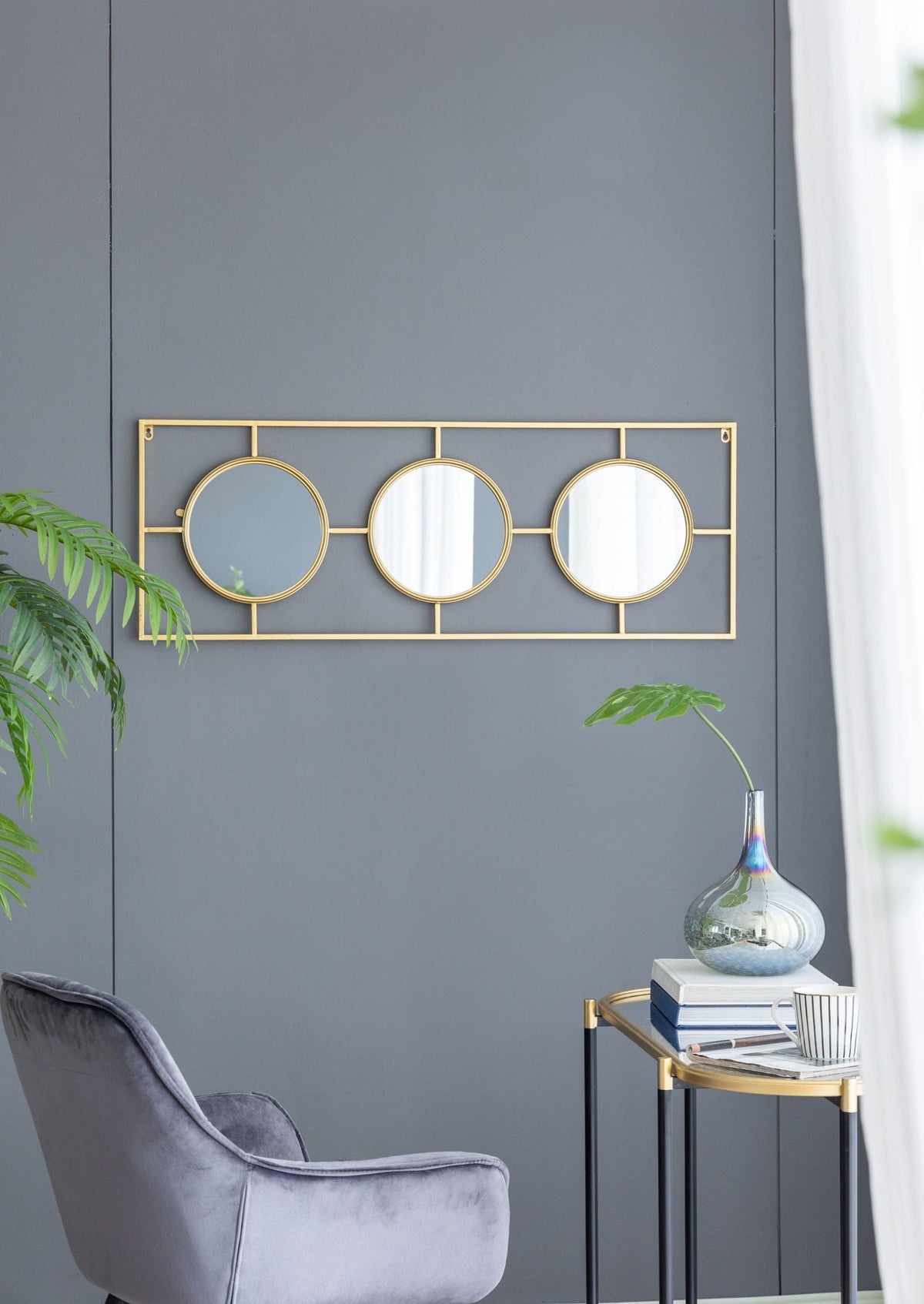 Rectangular 3-Piece Wall Mirror with Iron Frame - Gold or White