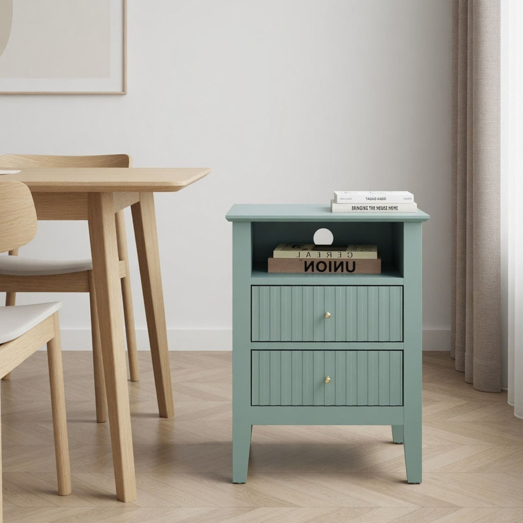 Fluted Nightstand with 2 Drawers and Soft-Close Slides - Multiple Colors