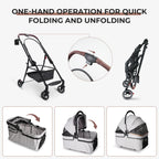 Foldable 4-Wheel Pet Stroller with Adjustable Canopy - Grey