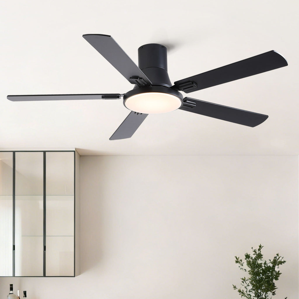 Flush Mount Ceiling Fan with LED Light and Remote Control - Black, White, Pearl Silver